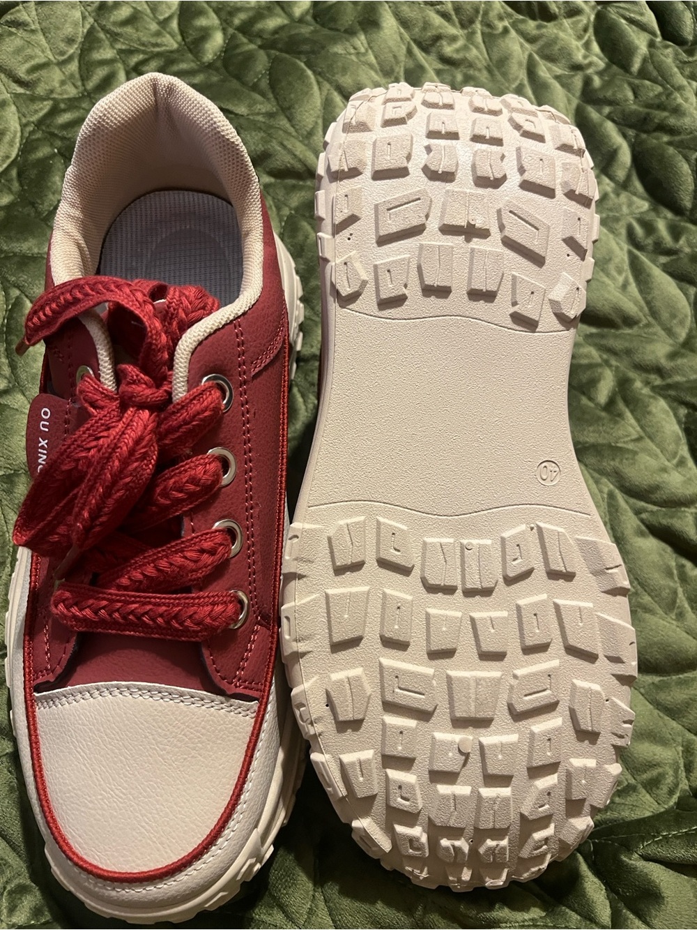 Kids Red Lace-Up Sneakers with White Sole